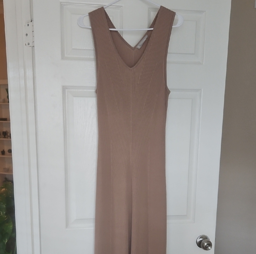 Everlane Tan Sleeveless V-Neck Sheath Dress